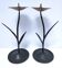 Pair of flower-shaped candlesticks in black metal and copper