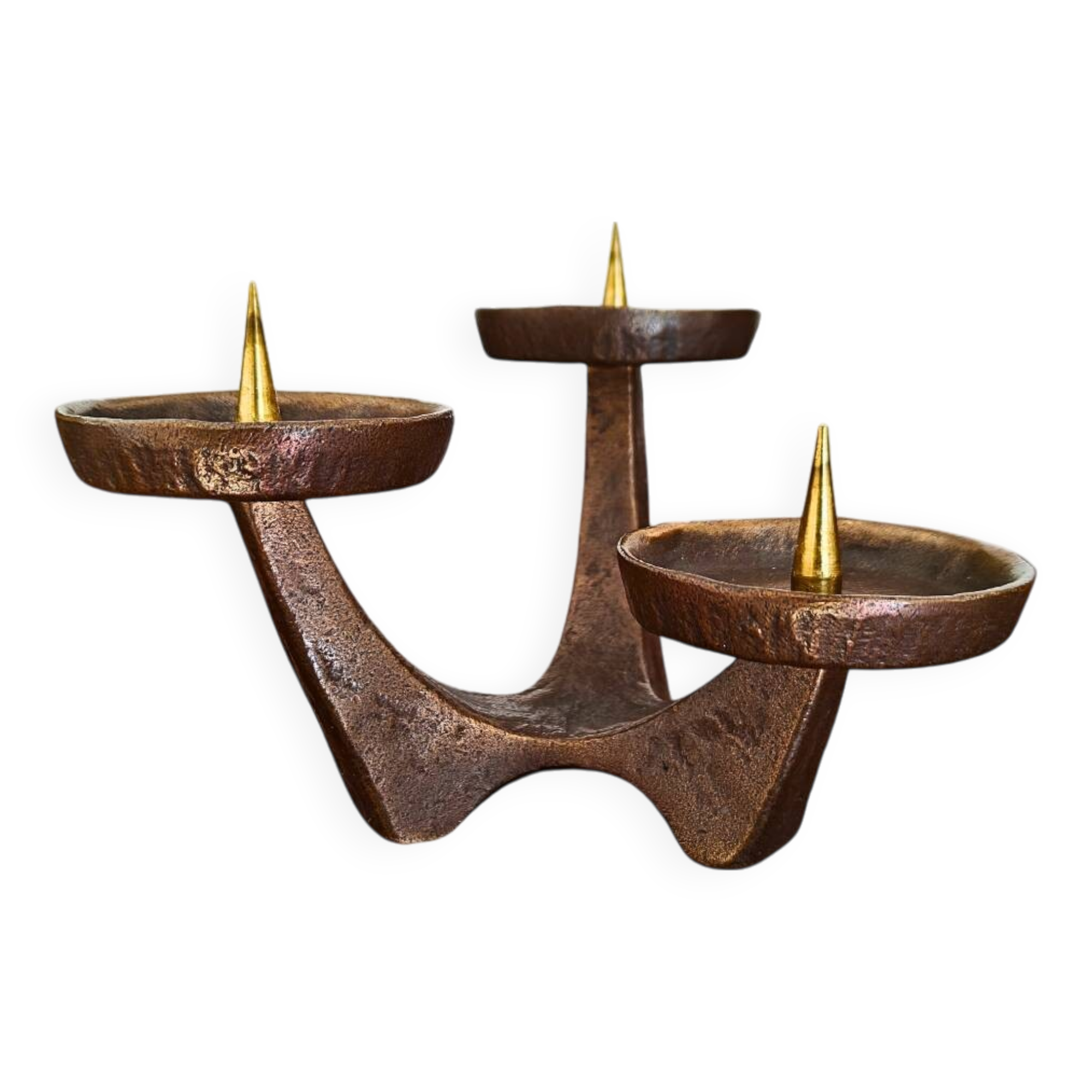 Candélabre en bronze brutaliste du milieu du siècle à trépied
