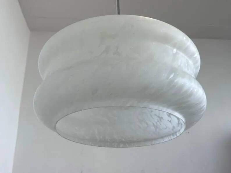 Design White art glass pendant by Karel Volf, Czechoslovakia, 1970s