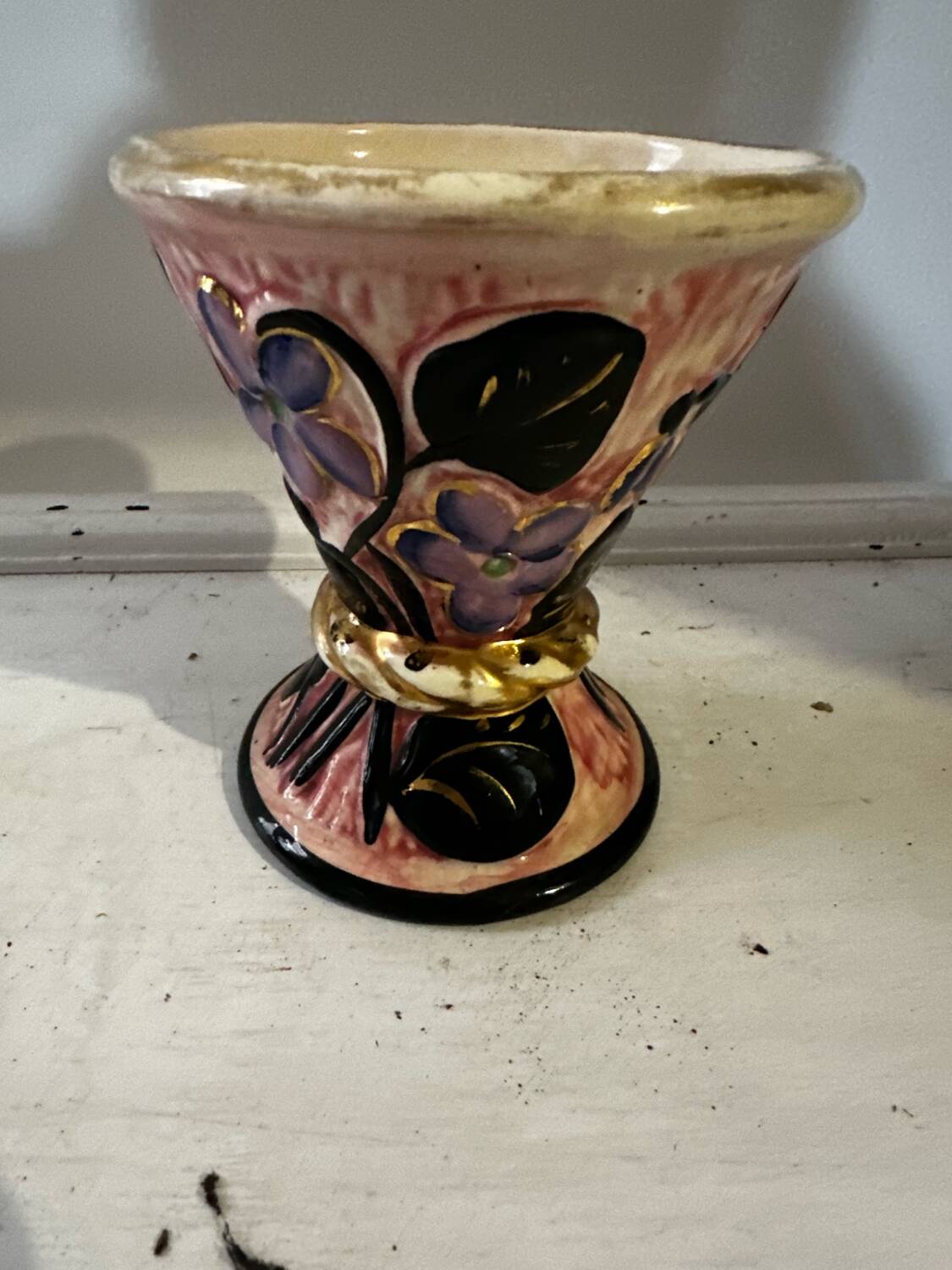 Small vintage conical vase Vallauris workshop JTF floral decoration