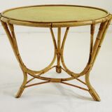 Table basse tripode en rotin 1970