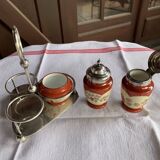 Servant salt shaker/pepper maker/mustard maker - faience and silver metal