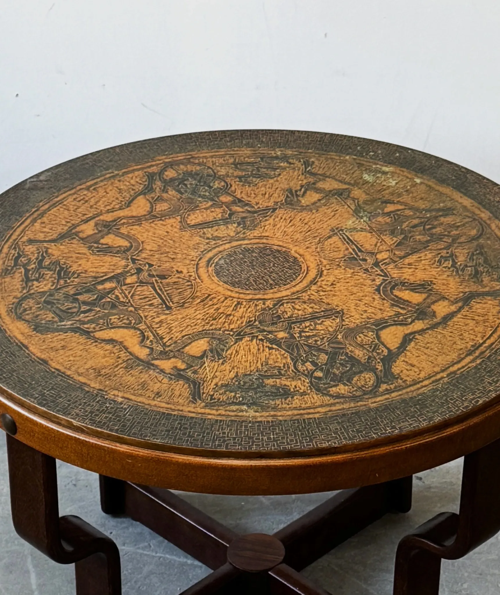 Embossed copper-top table, Norway, 1960s, vintage, mid-century.