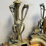 Pair of very large castle andirons in gilded bronze from the Napoleon III period