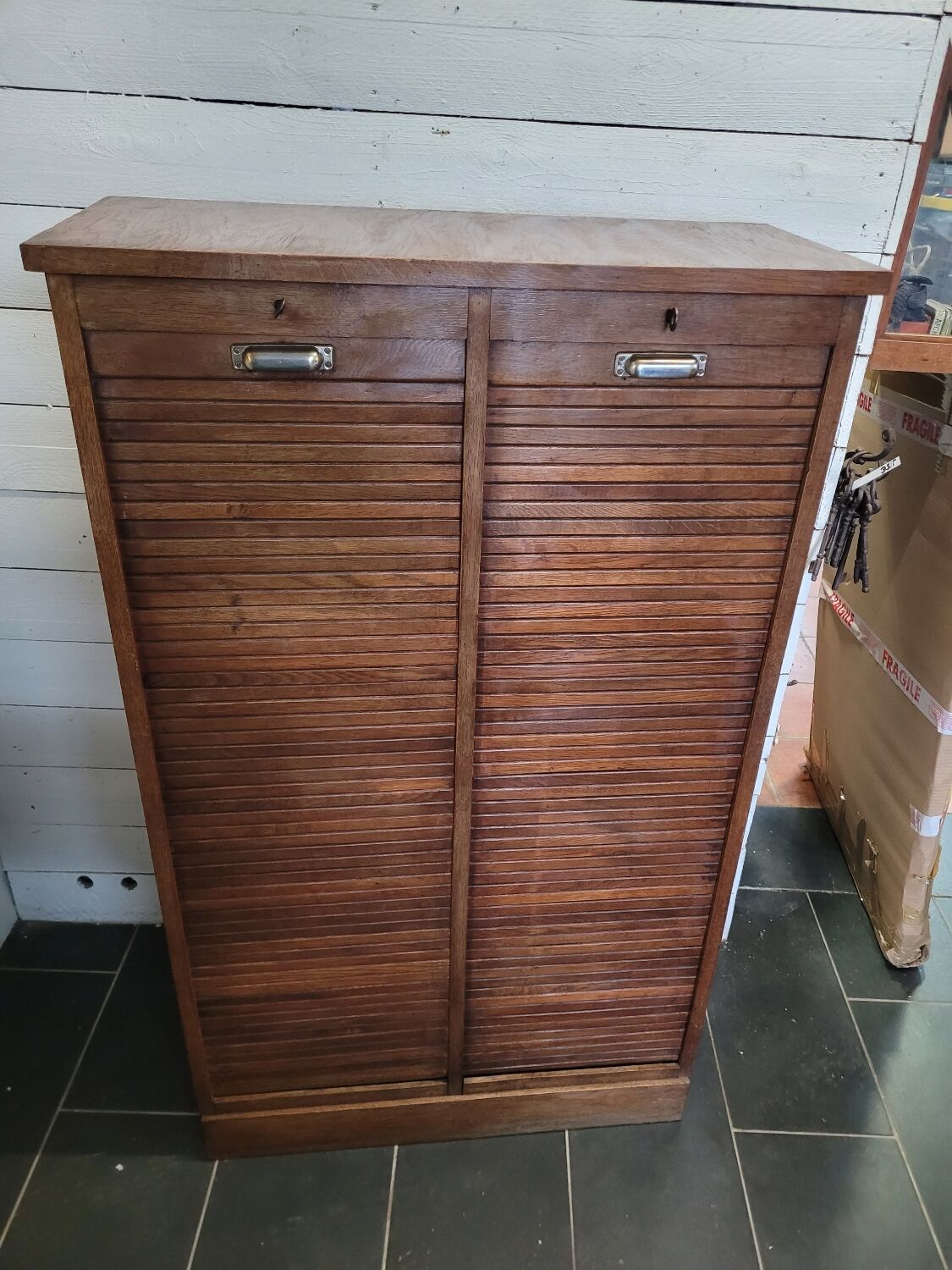 Double oak curtain file cabinet