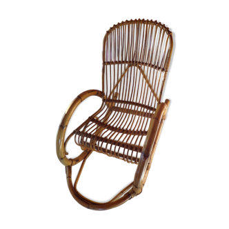 Rocking-chair in vintage rattan year 80