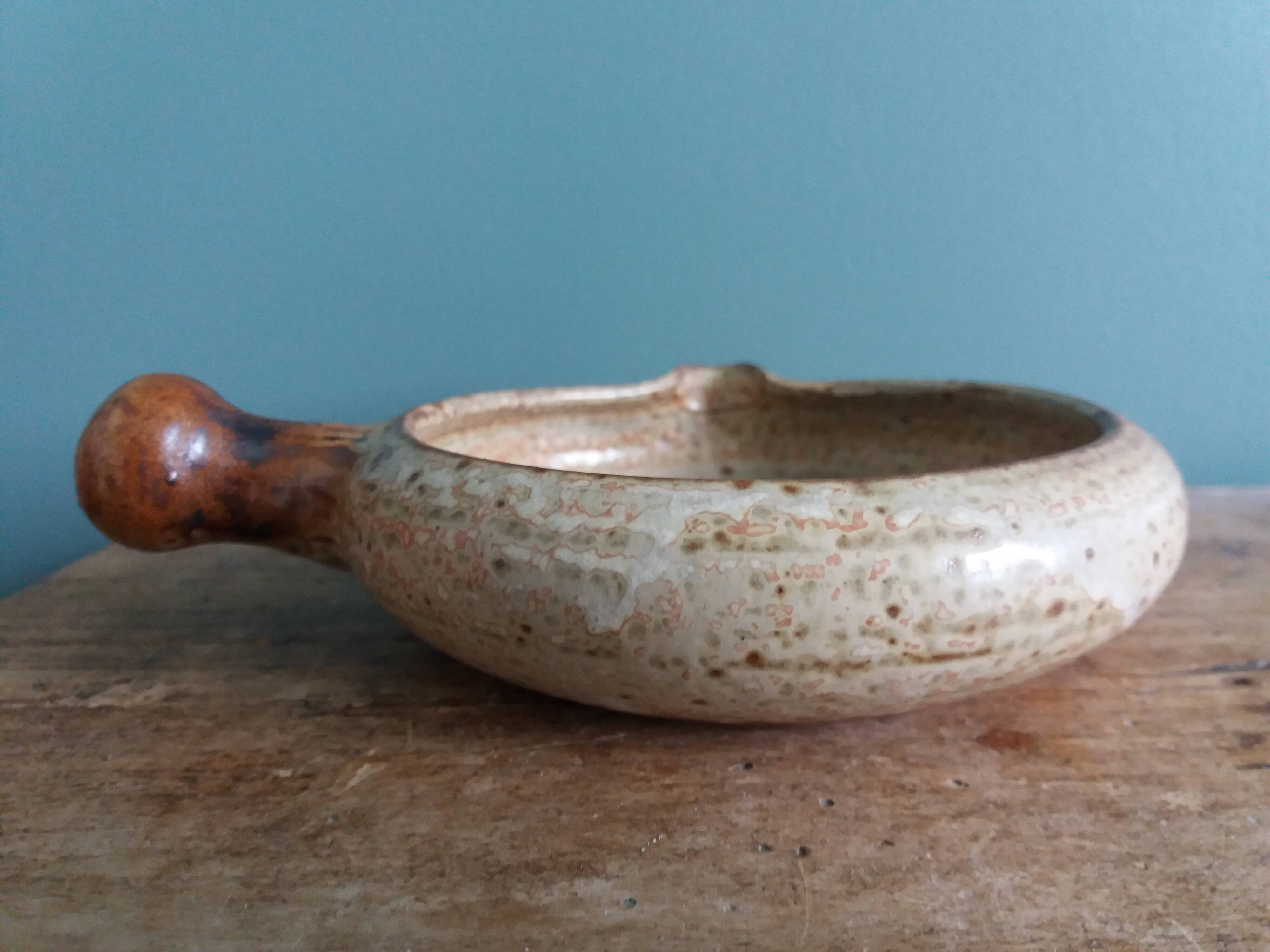 Caquelon signed Jean-Pierre Prud'homme in Puisaye stoneware
