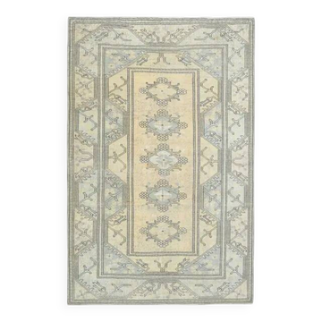 Tapis vintage turc Oushak fait main en laine et coton