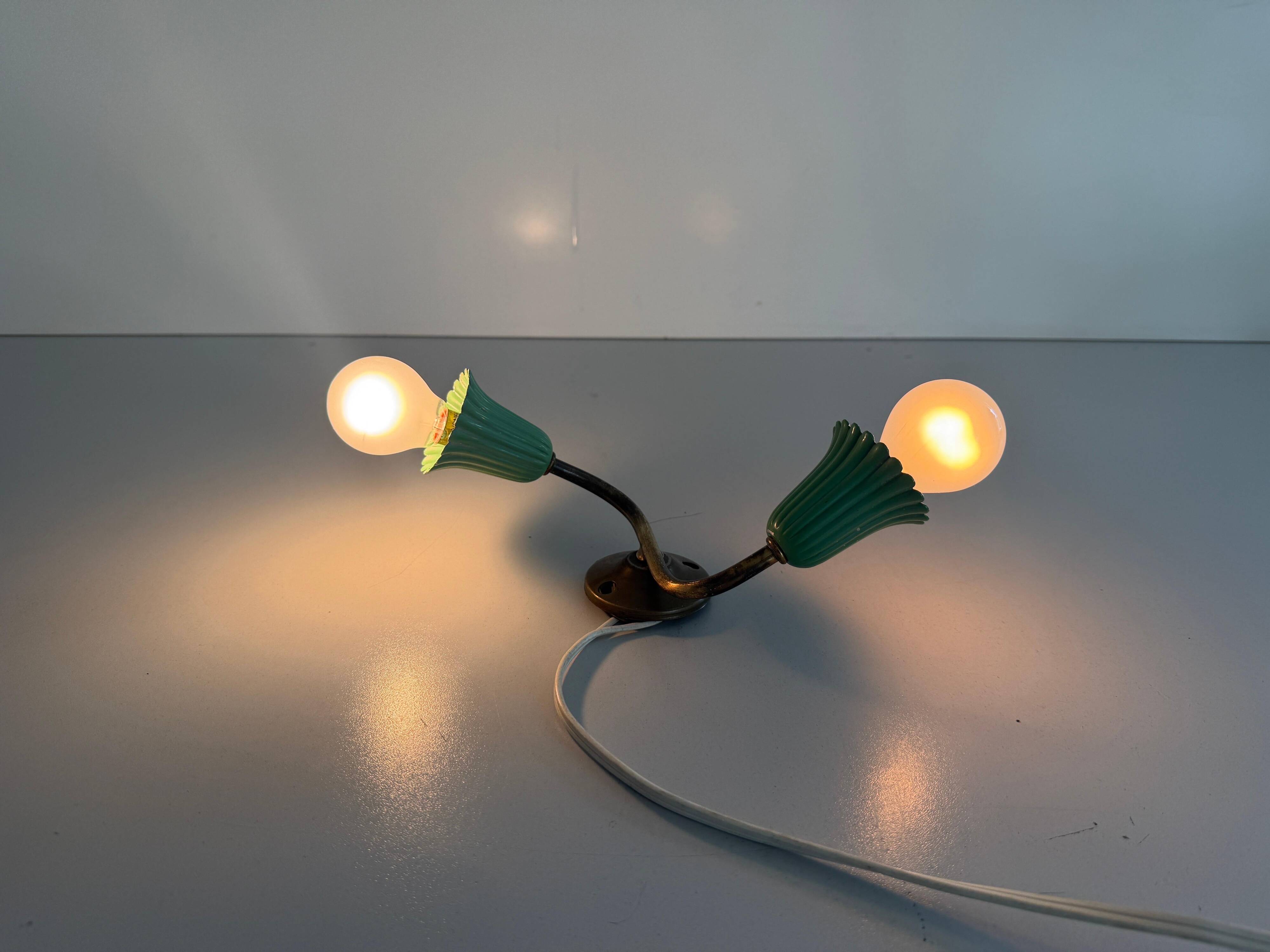 Small simple 2-headed brass wall light, 1950s, Italy.