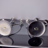 Pair of art deco candlesticks in stainless steel 3 flames, Spain, 1970