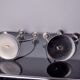 Pair of art deco candlesticks in stainless steel 3 flames, Spain, 1970