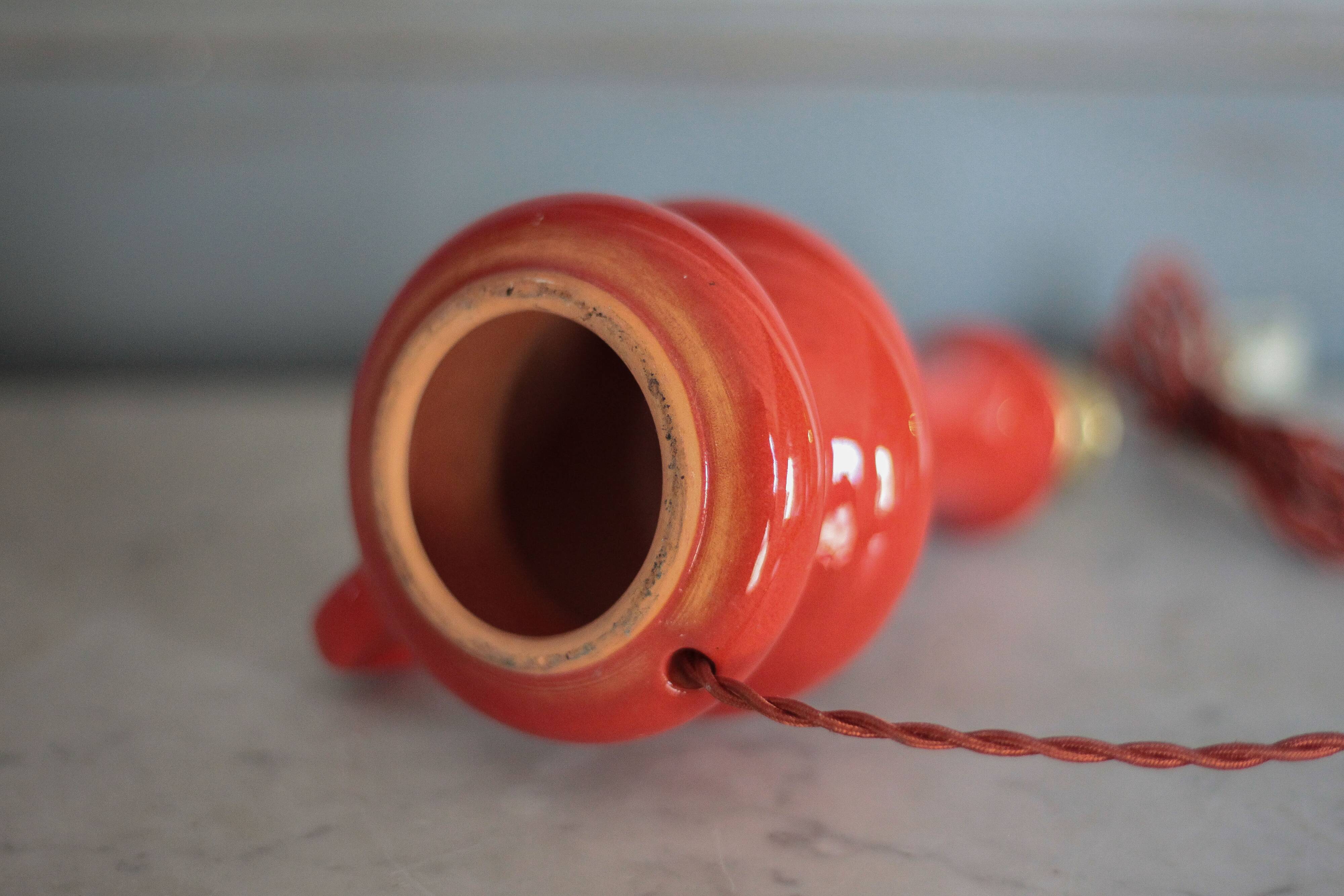 Glazed terracotta lamp, vintage lamp, table lamp, bedside lamp,