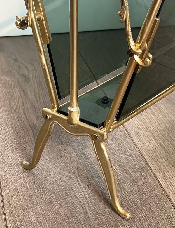 Porte-revues en laiton et verres bleutés