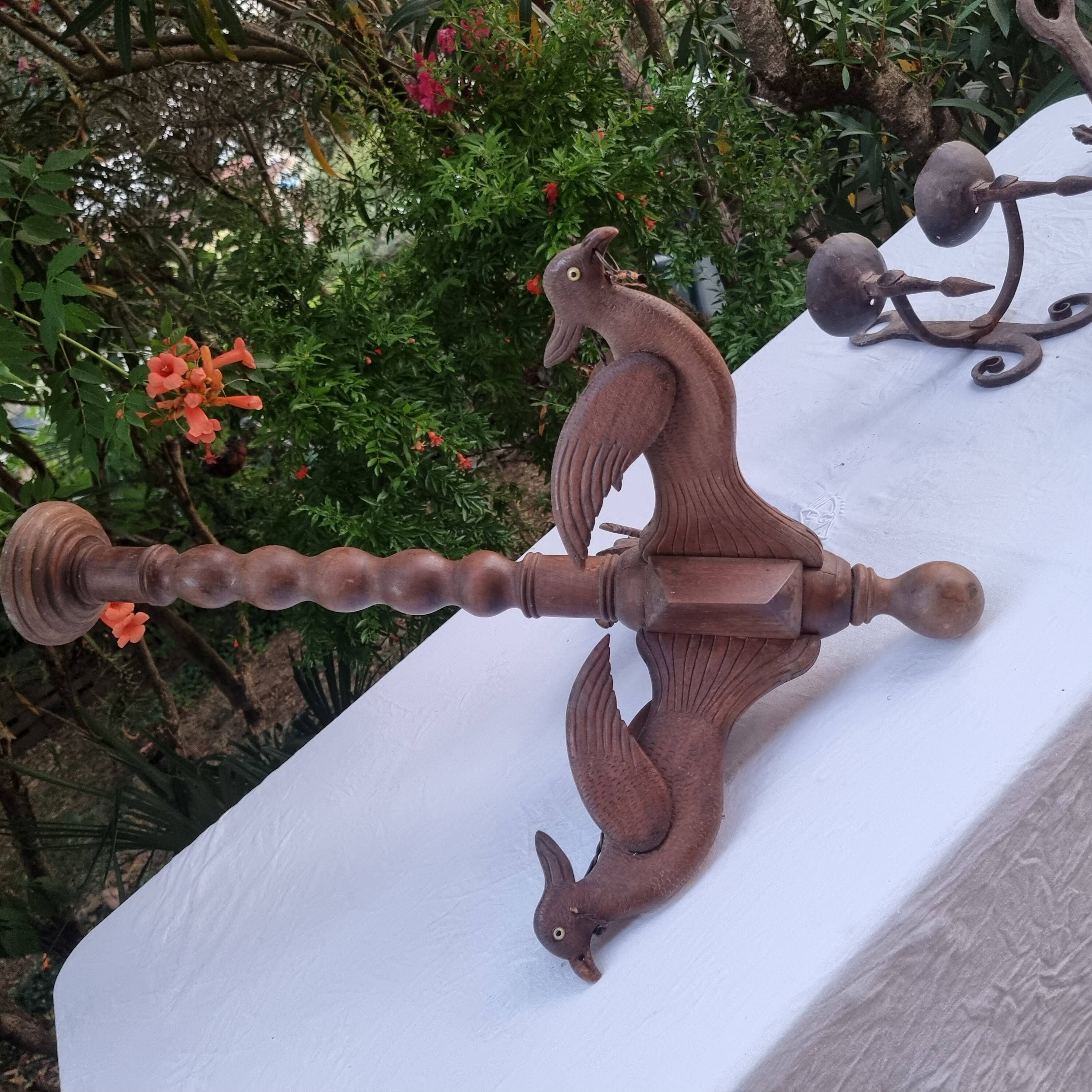 Antique lamp or candlestick, hand-carved, turned wood, Renaissance style