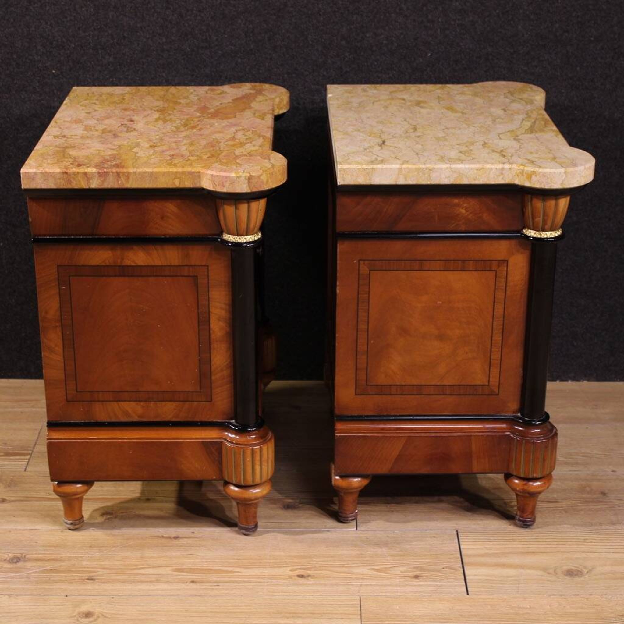 Pair of 20th-century Italian bedside tables with marble top