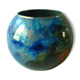 Vase boule en verre laqué signé Laque Line années 80
