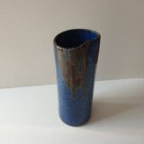 Ceramic vase with blue cover Signed Jean CACHELEUX (Puisaye)