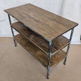 Textile workshop console in teak and wrought iron