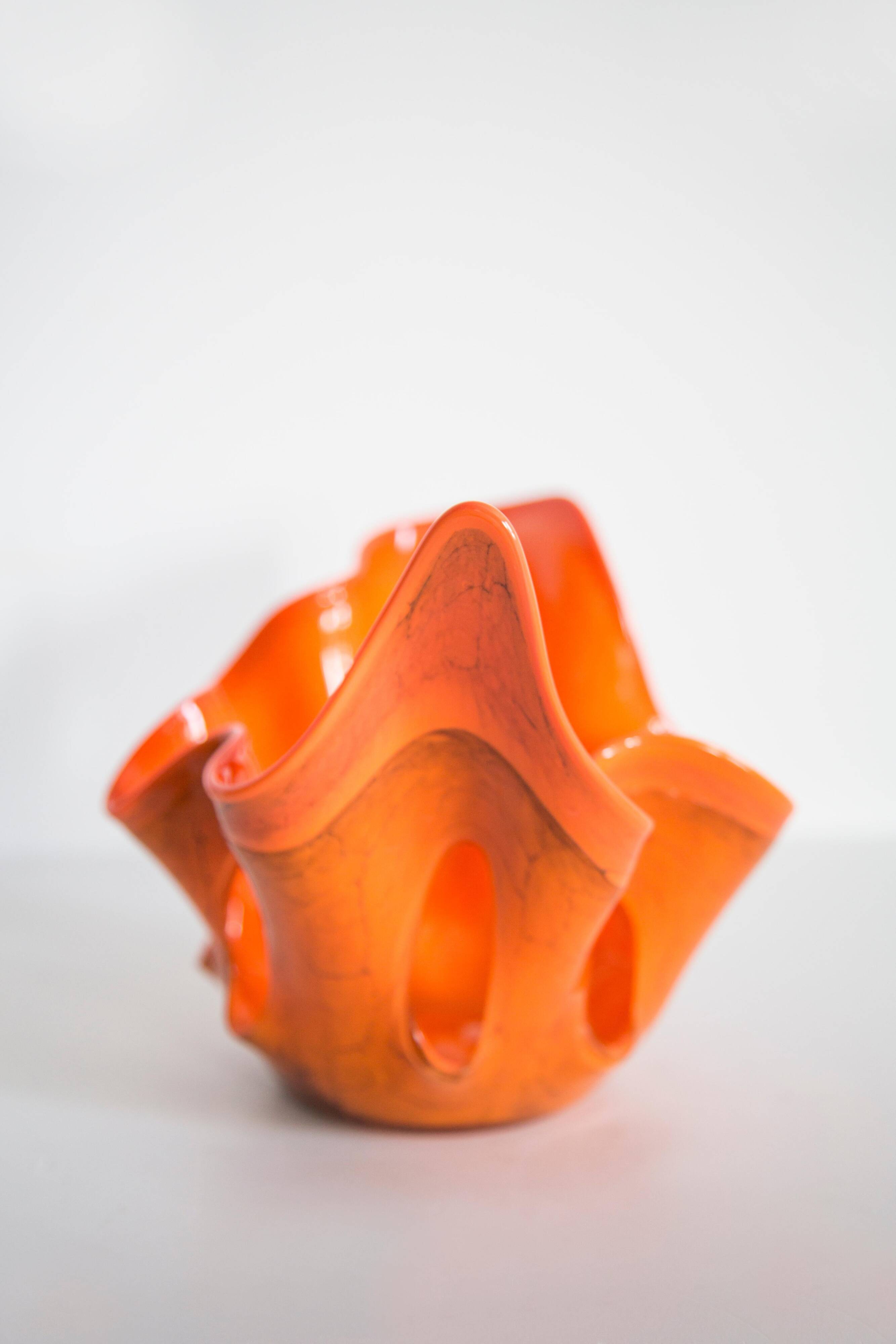 Vintage orange artistic vase from the mid-century, Europe, 1970s.