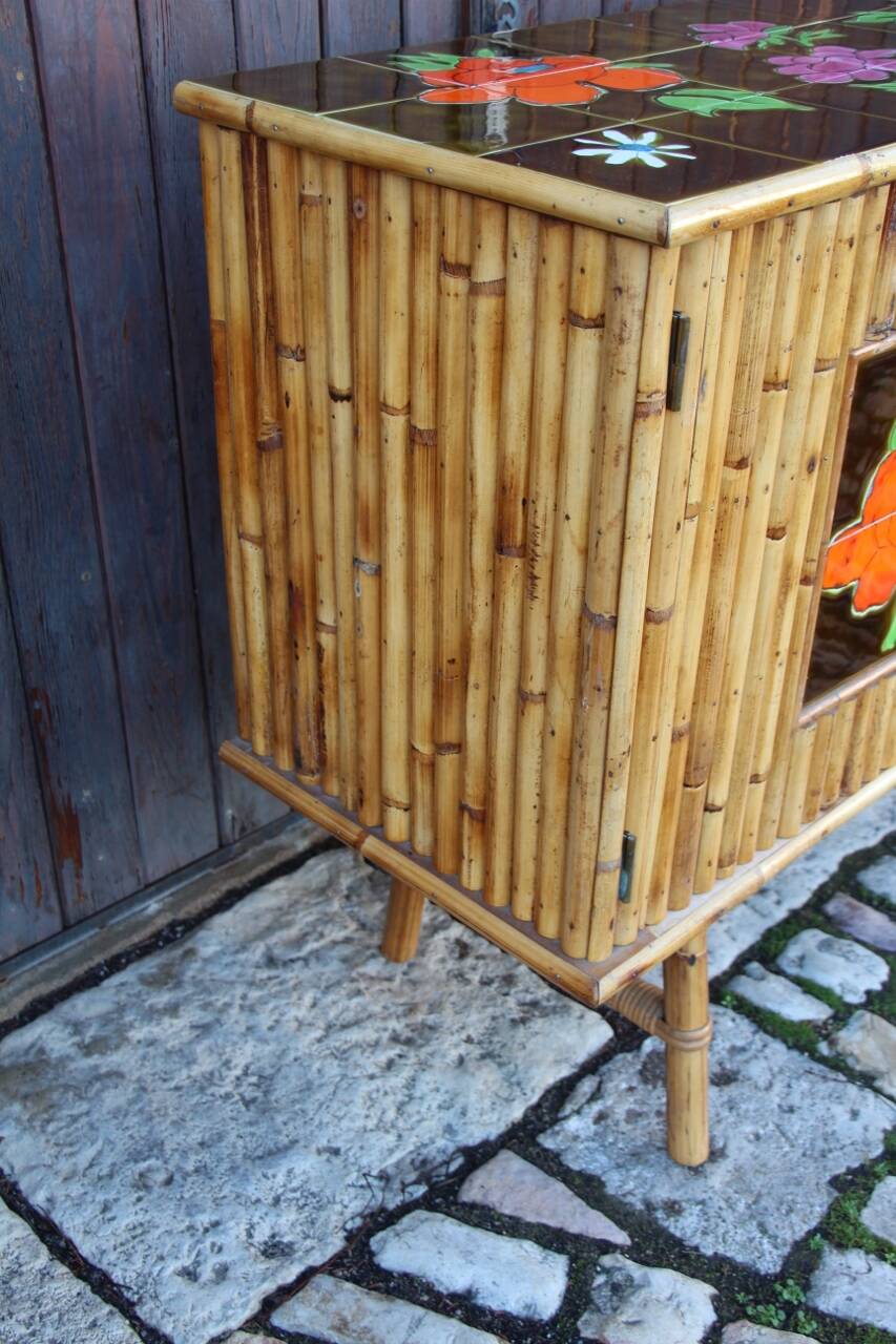 Vintage bamboo and rattan sideboard in the style of Audoux Minet.