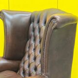 Vintage Brown leather chesterfield wingback armchair