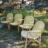 Set of 4 rattan and scoubidou armchairs