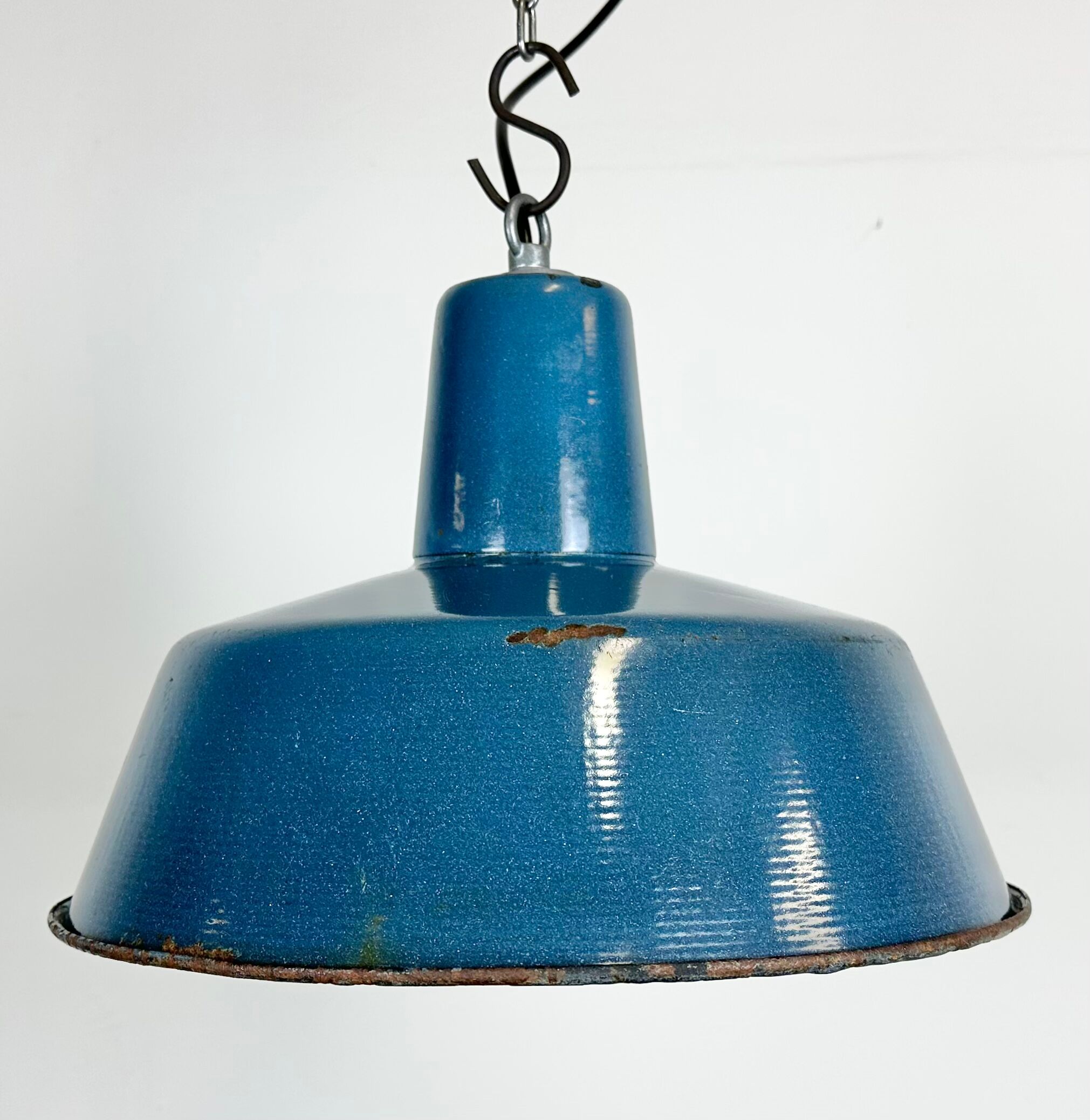 Industrial Blue Enamel Factory Pendant Lamp, 1960s