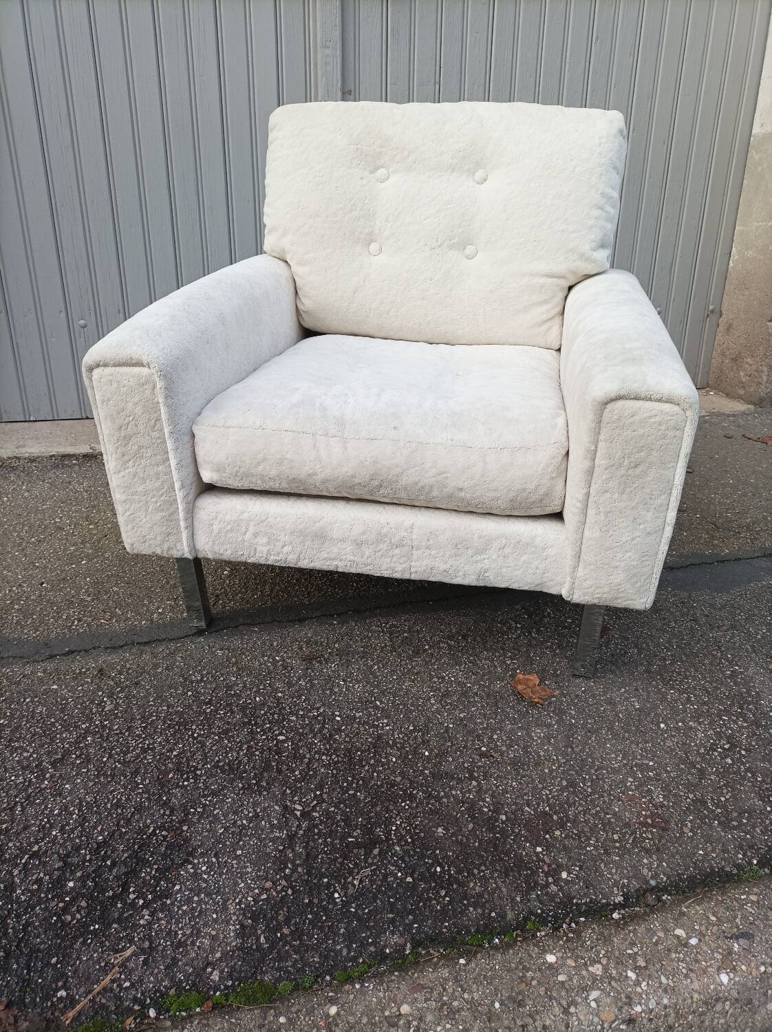 Vintage white fabric armchair