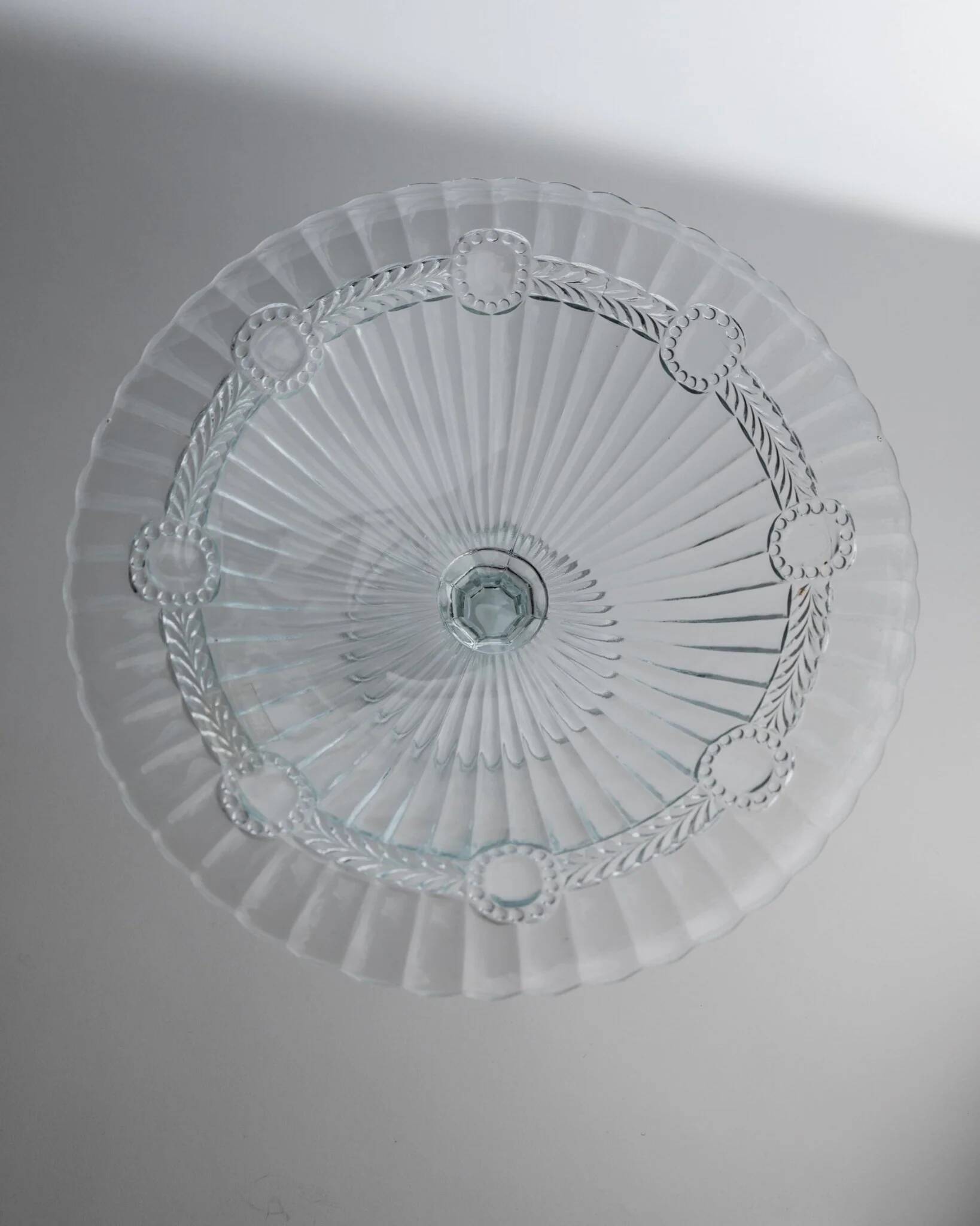 Blue pressed glass compote with pale aqua tint, 1910s Olivia Zabkowice Poland pedestal centerpiece