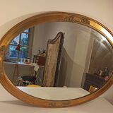 Miroir ancien en bois doré et décor floraux fins - 99x69cm