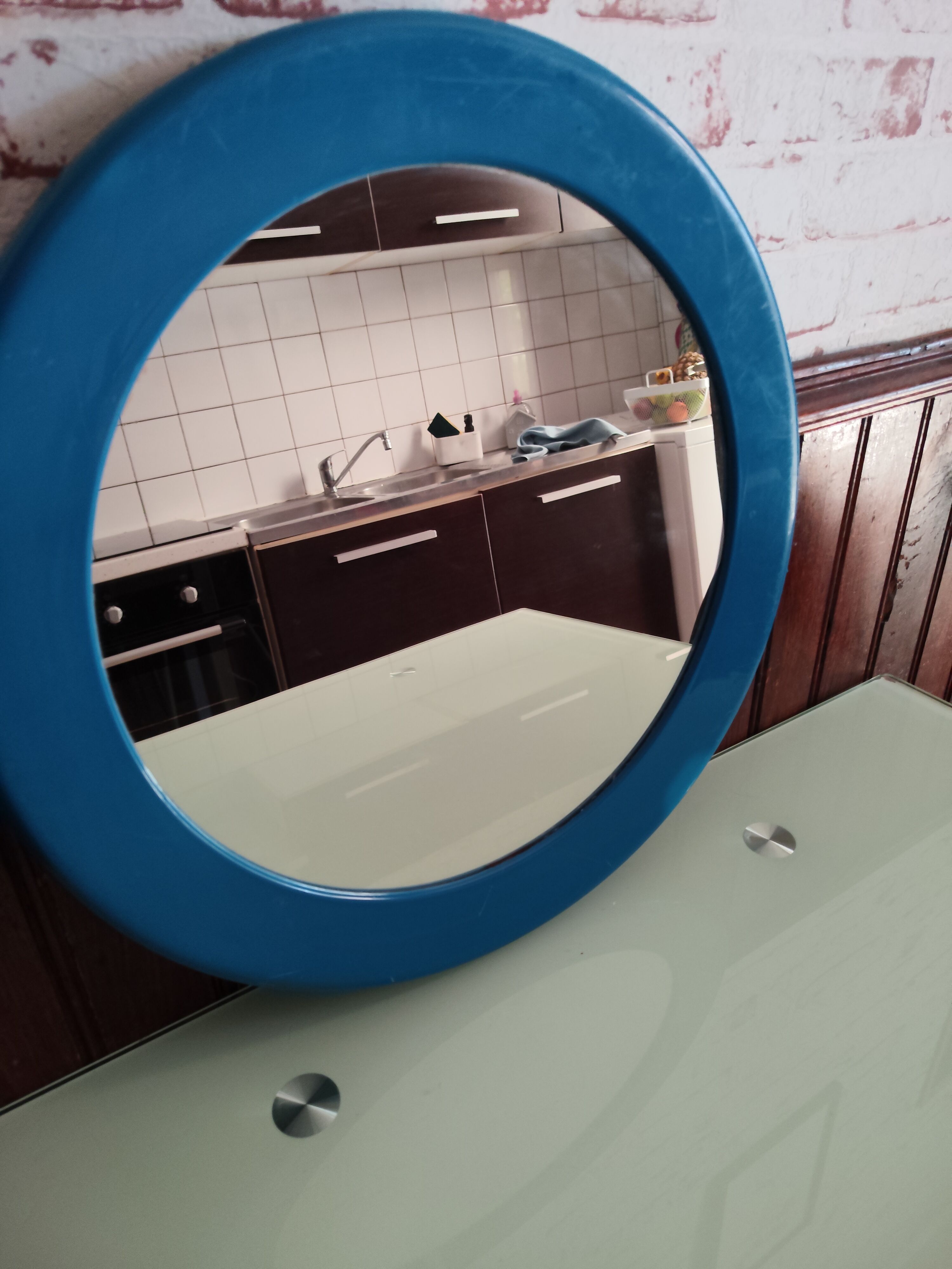 Vintage orange round mirror Syla 1970s