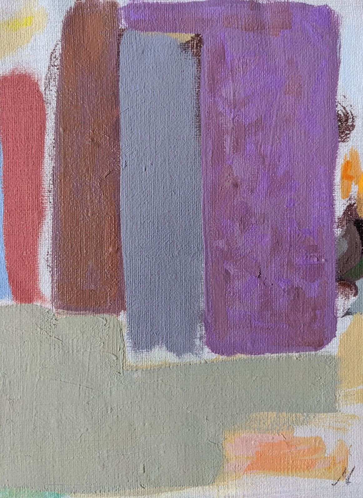 Vintage mid century abstract framed oil painting - purple abstraction