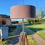 Wood and chrome tripod lamp