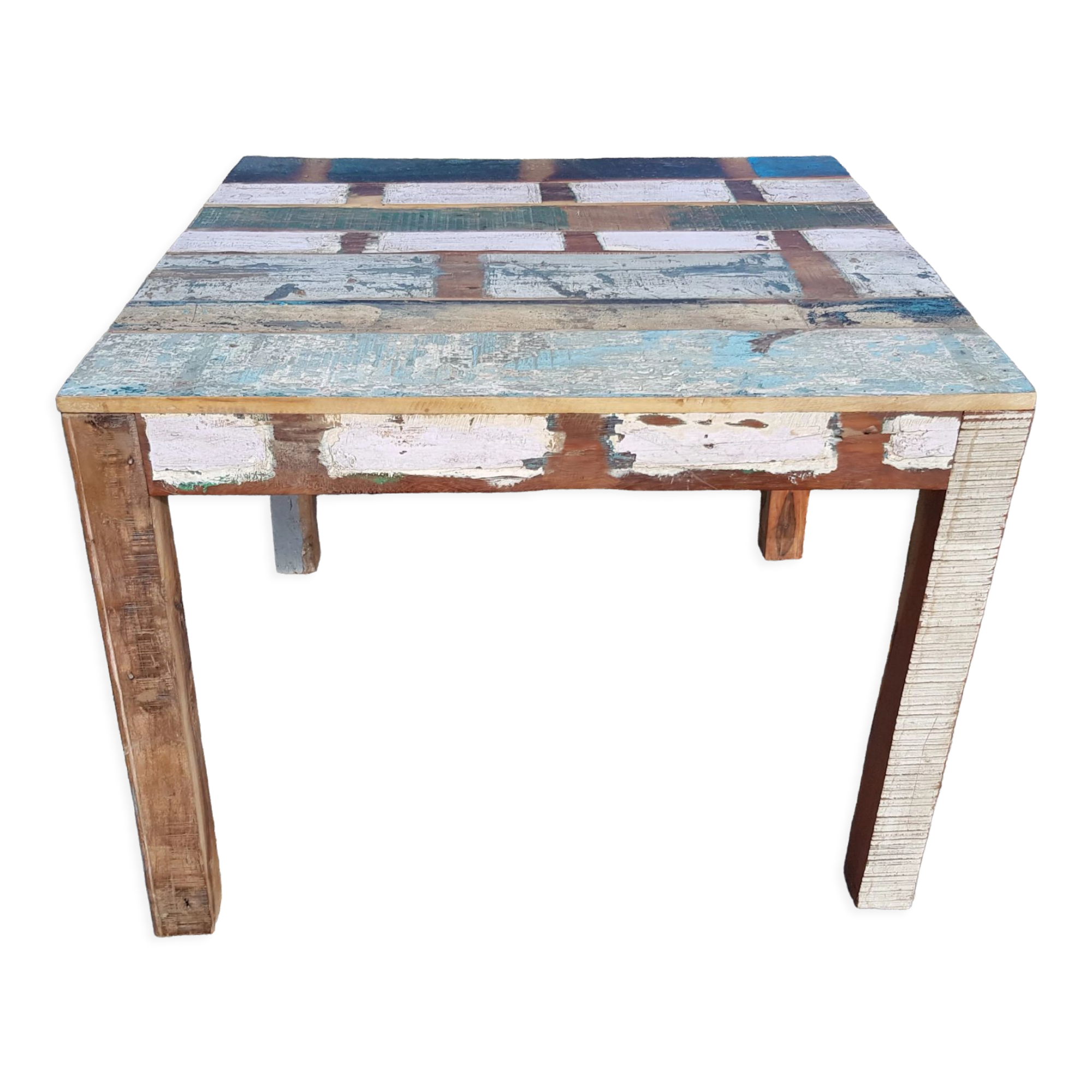 Table à manger carré en teck polychromé