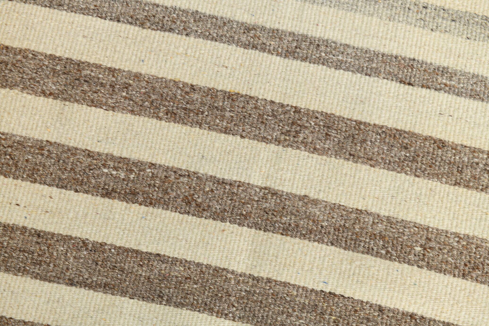 Brown & Beige Striped Turkish Runner Rug, 78x330Cm