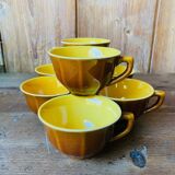 Lot tasse a café ancienne marron et jaune Sarreguemines France