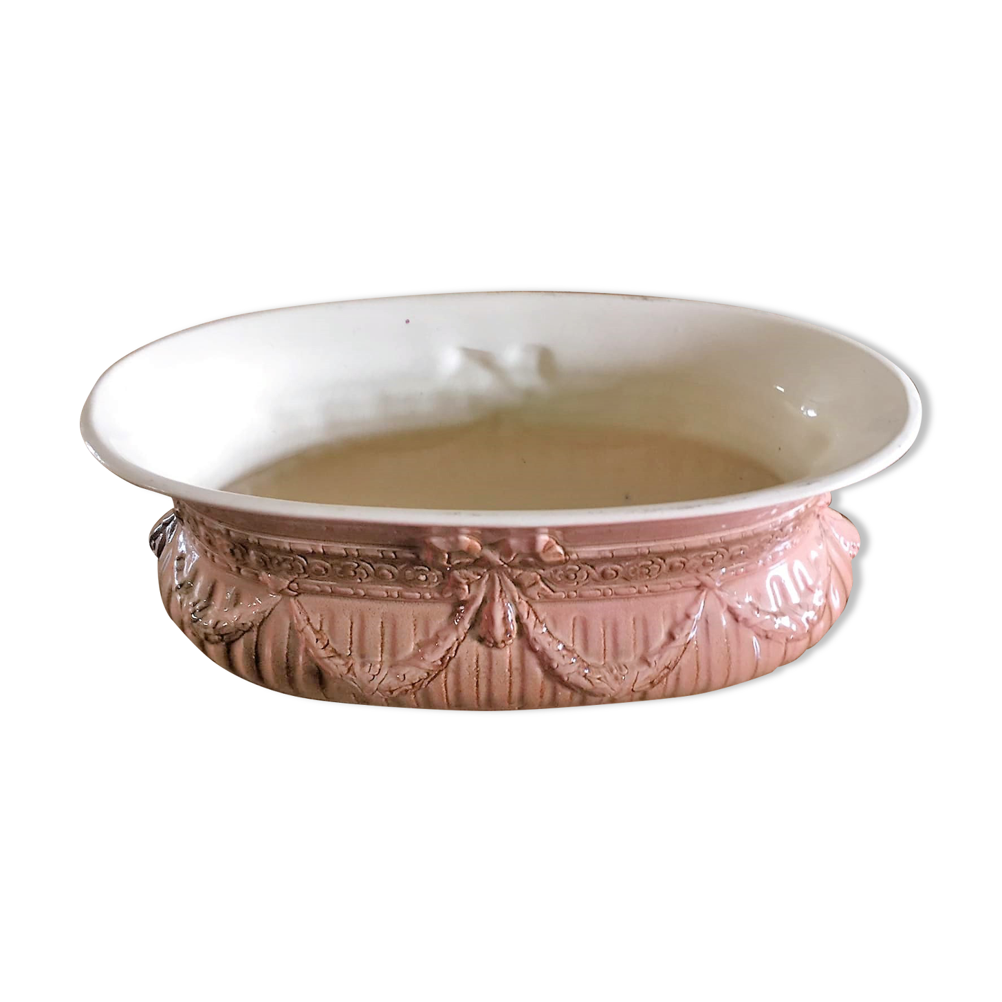Planter in earthenware stamped de bruyn in pink tones