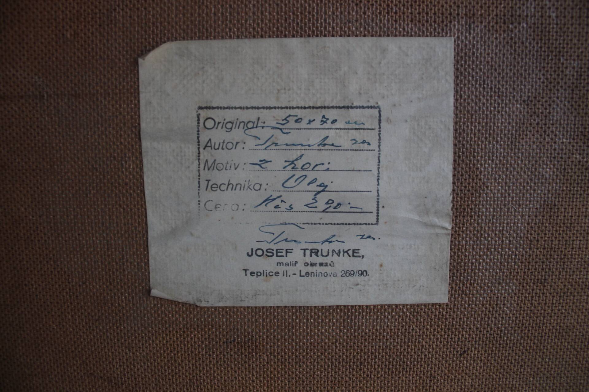 Hand painted painting, oil on fiberboard, signed, Czechoslovakia, 1960's.