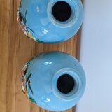 Pair enamelled vases