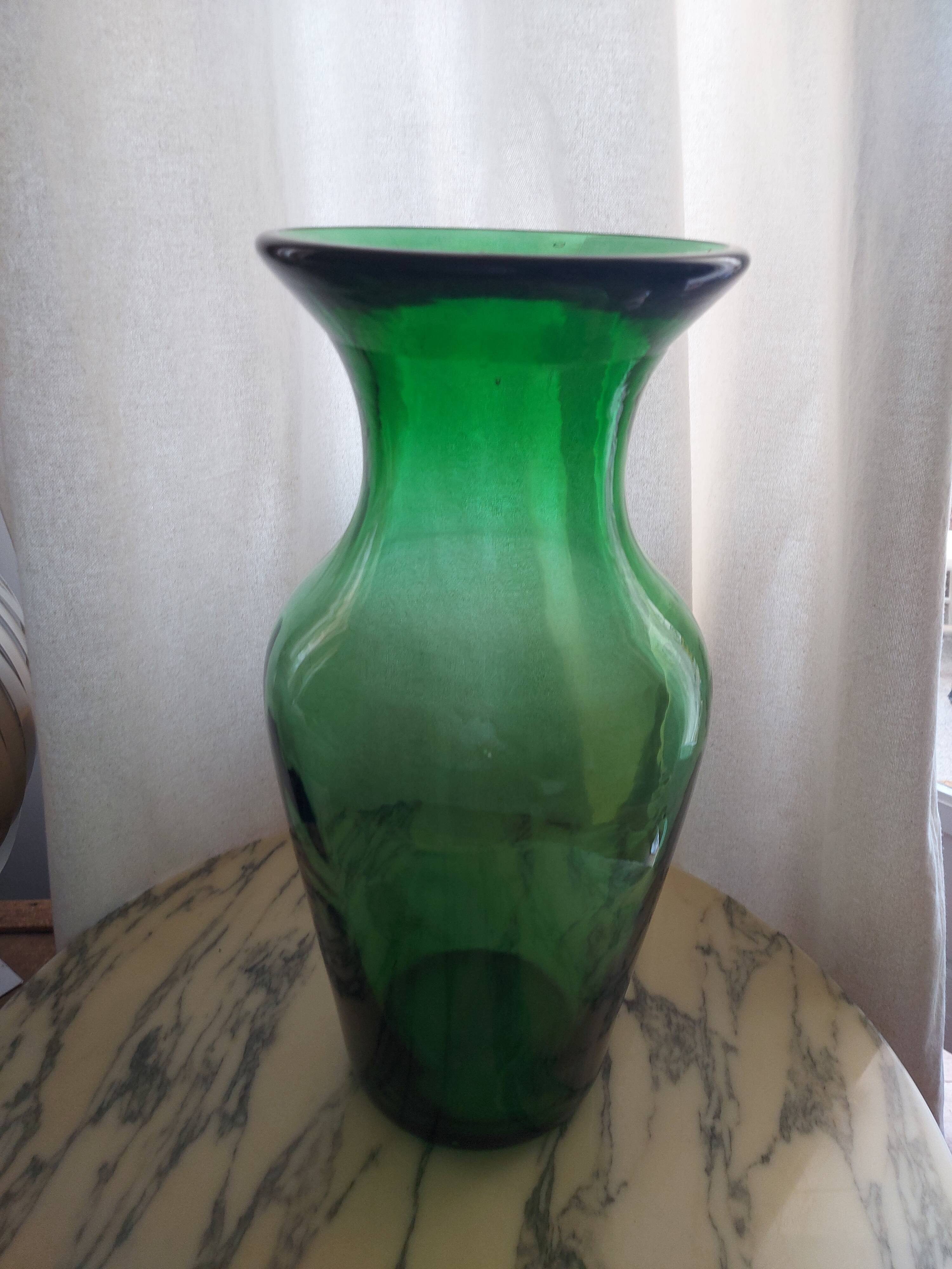 Blown glass vase, bottle green