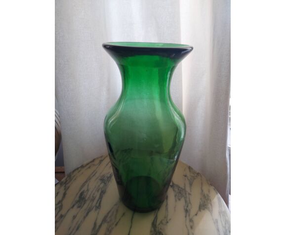 Blown glass vase, bottle green | Selency