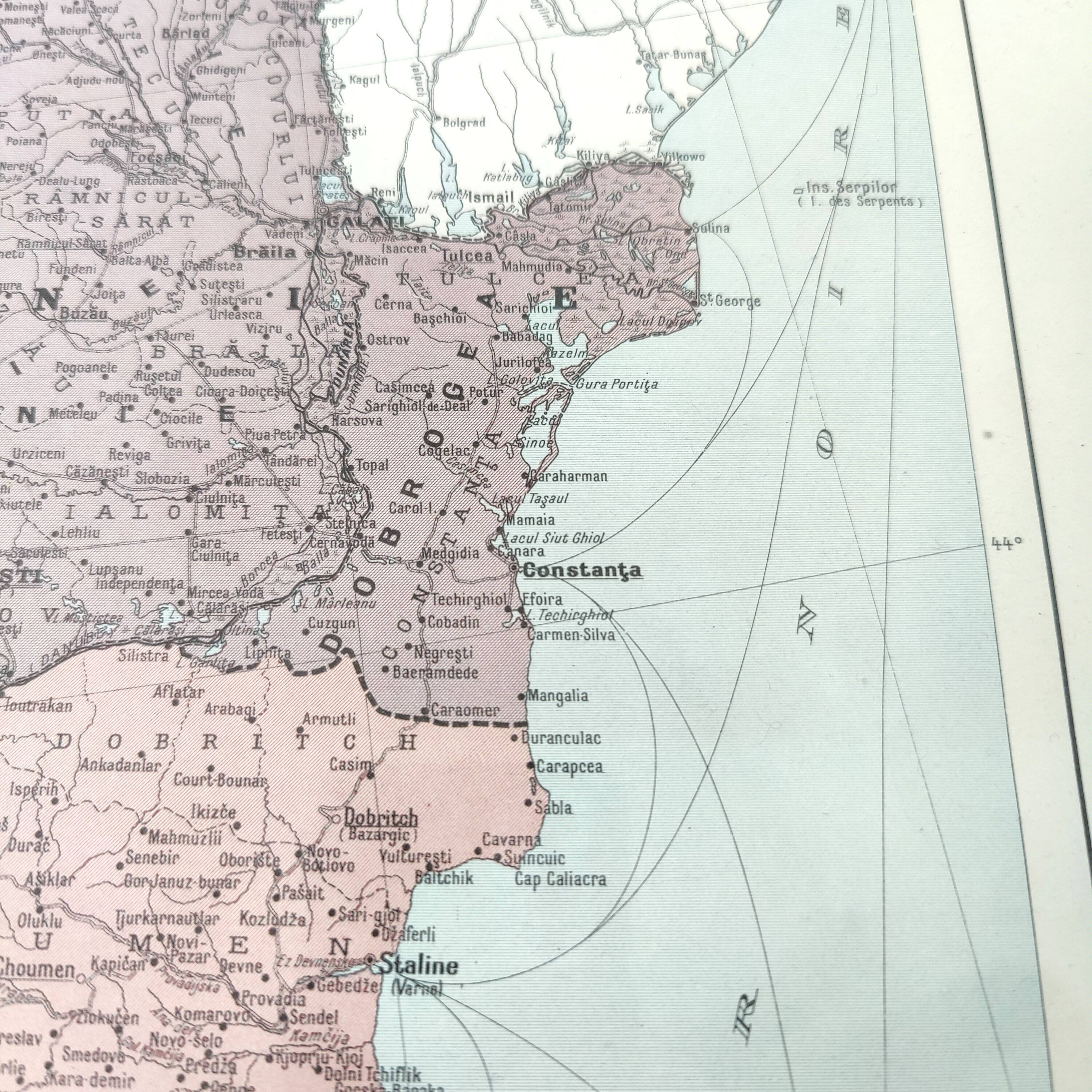 Old map Romania and Bulgaria 43x43cm from 1950