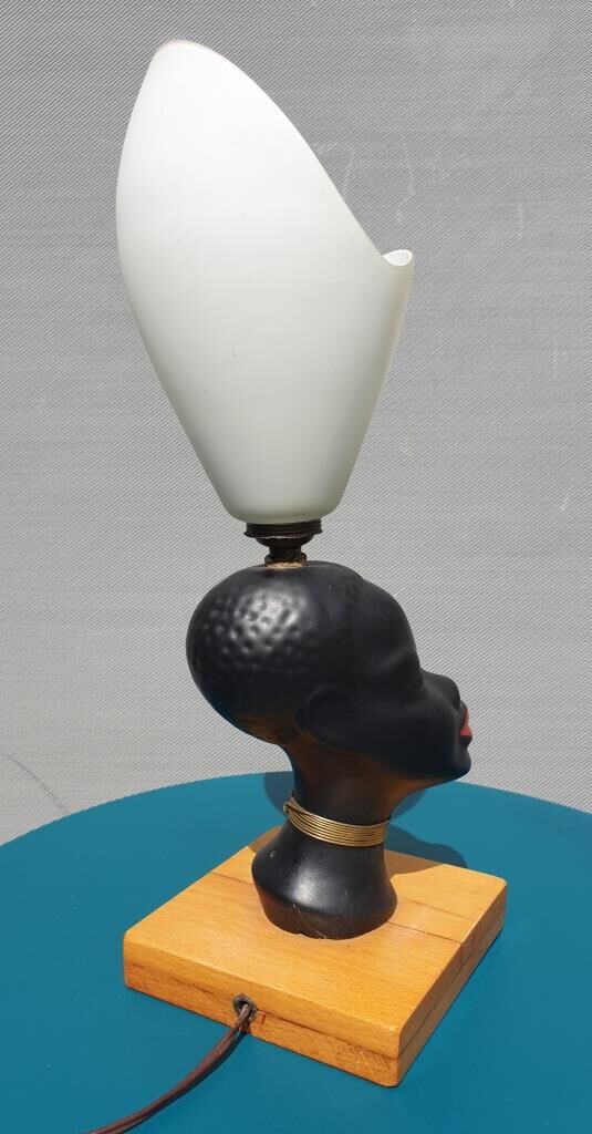 Ceramic lamp bust african woman vintage 1950