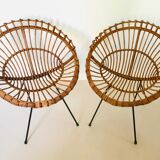 Pair of rattan armchairs, italy 60s