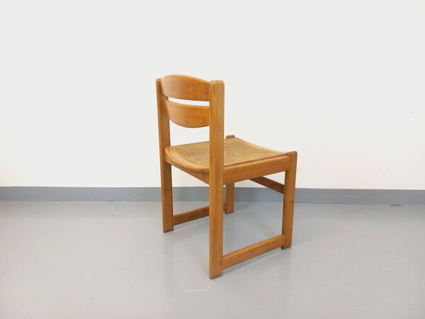 Chaise traîneau vintage en bois de hêtre et cannage des années 70 80