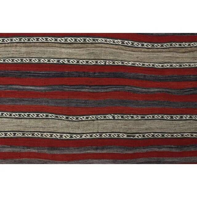 1970s Vintage Turkish Oushak Handmade Wool Cotton Red Runner Rug 125x205