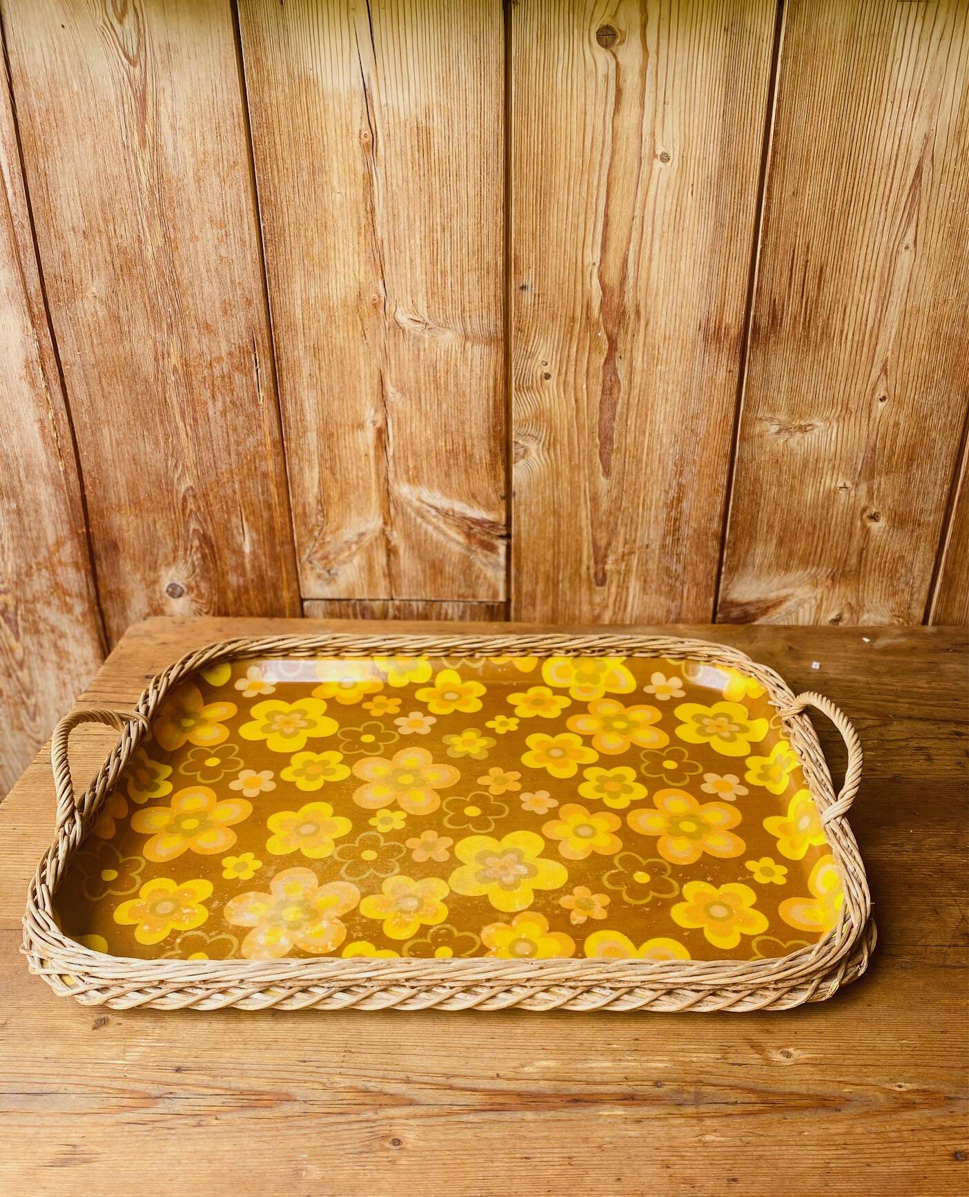 Vintage woven rattan tray