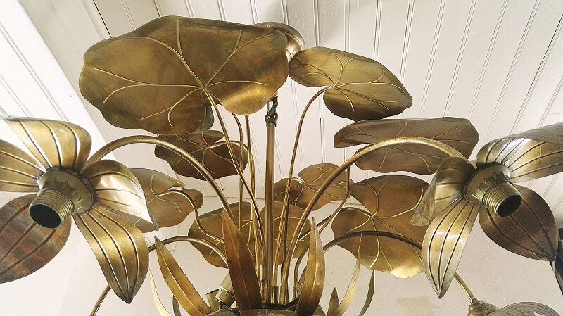 Chandelier, 10 light lights, water lily, brass