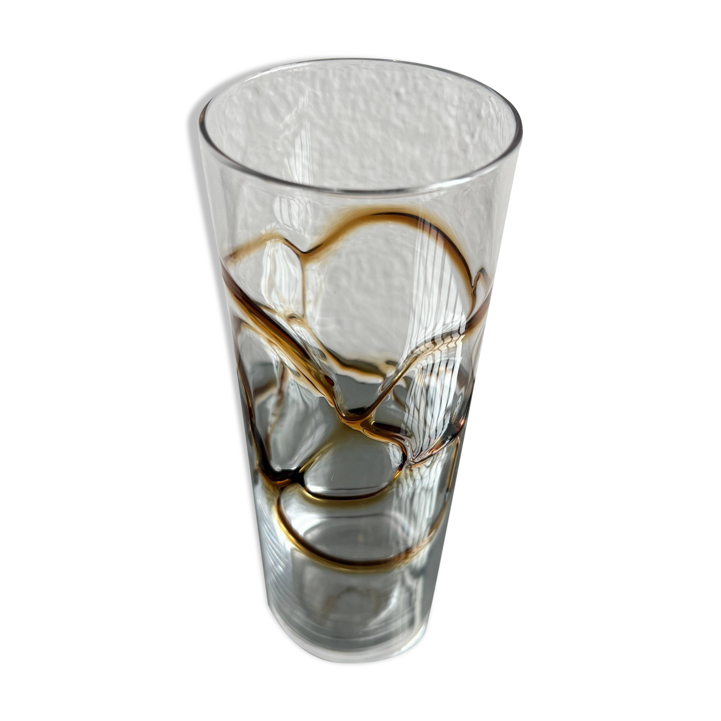 Vintage Glass Vase, yellow and brown Filigree, Coffee Table Decorative