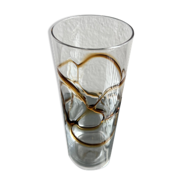 Vase en verre vintage, filigrane jaune et marron, décoratif pour table basse